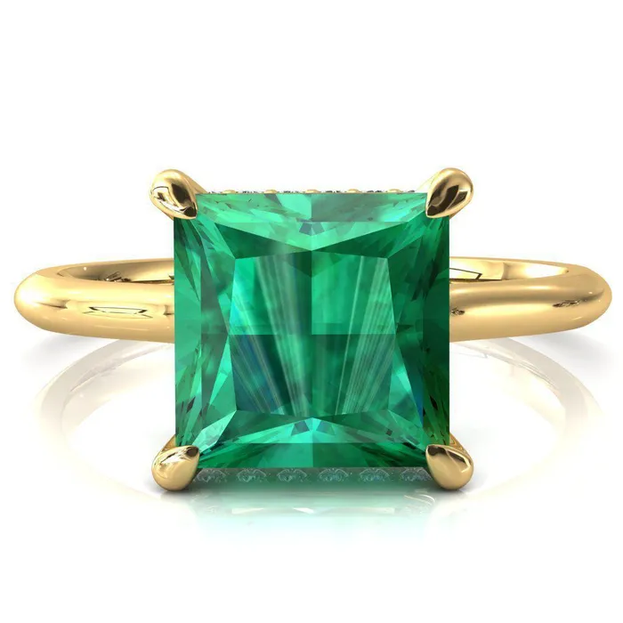 Fire Brilliance Rings Janey Princess Emerald 4 Prongs Claw Floating Halo Inverted Cathedral Ring