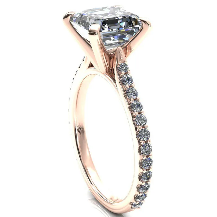 Fire Brilliance Rings Kelsy Asscher Moissanite 4 Prong 34 Shared Scalloped Inverted Cathedral Ring