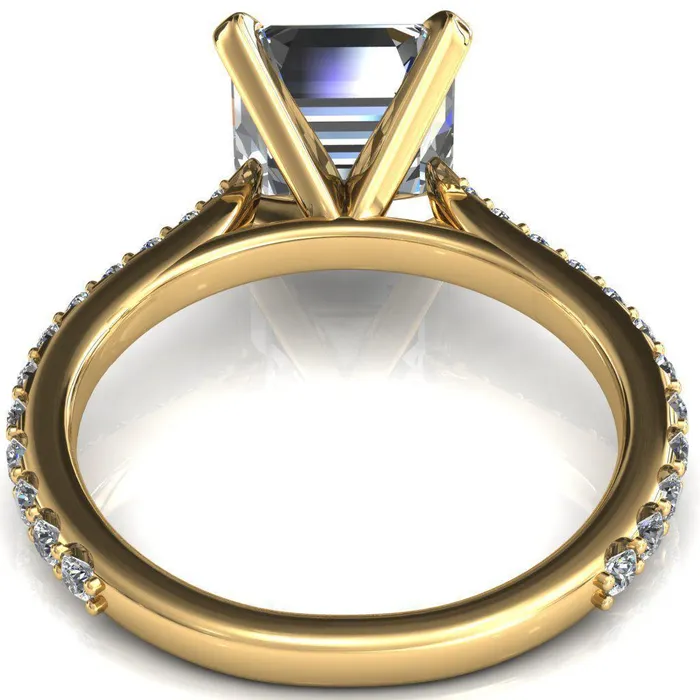 Fire Brilliance Rings Kelsy Asscher Moissanite 4 Prong 34 Shared Scalloped Inverted Cathedral Ring