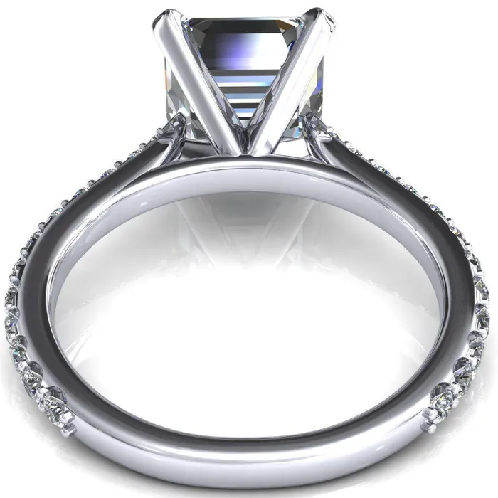 Fire Brilliance Rings Kelsy Asscher Moissanite 4 Prong 34 Shared Scalloped Inverted Cathedral Ring