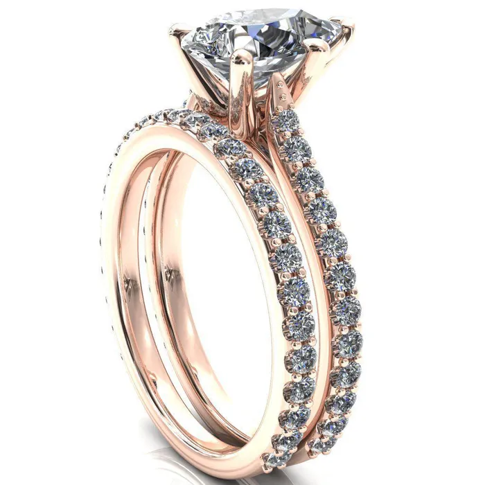 Fire Brilliance Rings Kelsy Pear Moissanite 5 Prong 34 Shared Scalloped Inverted Cathedral Ring