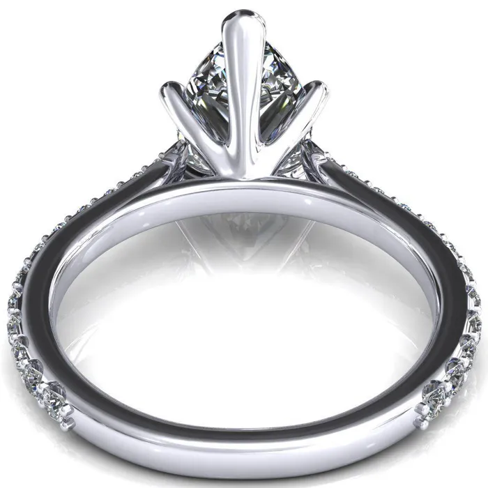Fire Brilliance Rings Kelsy Pear Moissanite 5 Prong 34 Shared Scalloped Inverted Cathedral Ring