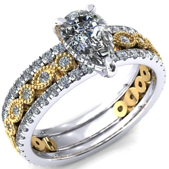 Fire Brilliance Rings Lizette Pear Moissanite 3 Claw Prong 34 Eternity Milgrain Diamond Shank Engagement Ring