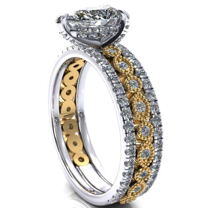 Fire Brilliance Rings Lizette Pear Moissanite 3 Claw Prong 34 Eternity Milgrain Diamond Shank Engagement Ring