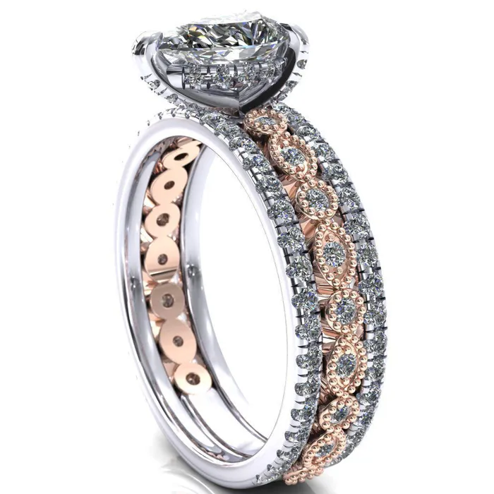 Fire Brilliance Rings Lizette Pear Moissanite 3 Claw Prong 34 Eternity Milgrain Diamond Shank Engagement Ring