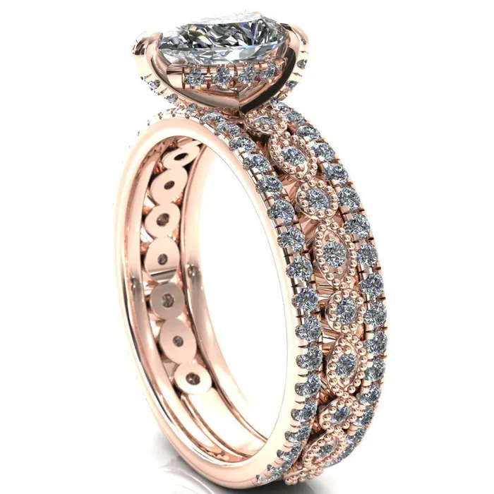 Fire Brilliance Rings Lizette Pear Moissanite 3 Claw Prong 34 Eternity Milgrain Diamond Shank Engagement Ring
