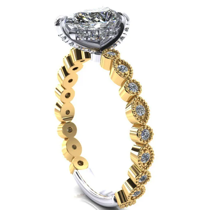 Fire Brilliance Rings Lizette Pear Moissanite 3 Claw Prong 34 Eternity Milgrain Diamond Shank Engagement Ring