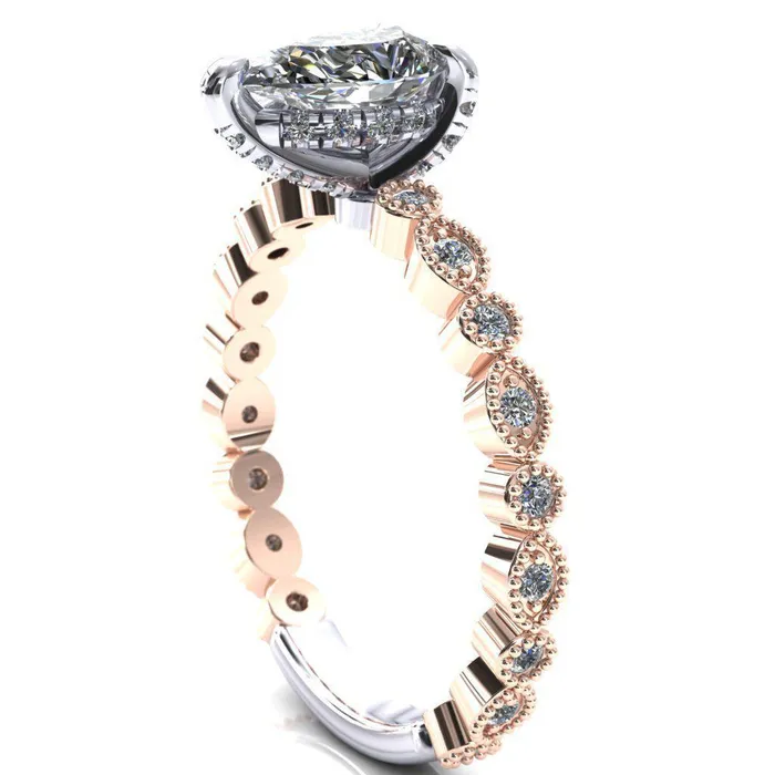 Fire Brilliance Rings Lizette Pear Moissanite 3 Claw Prong 34 Eternity Milgrain Diamond Shank Engagement Ring