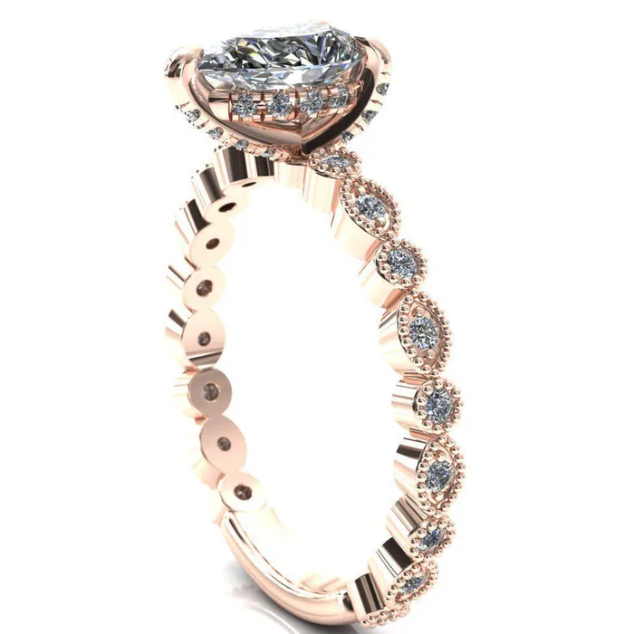 Fire Brilliance Rings Lizette Pear Moissanite 3 Claw Prong 34 Eternity Milgrain Diamond Shank Engagement Ring
