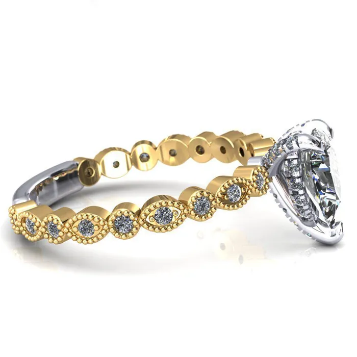 Fire Brilliance Rings Lizette Pear Moissanite 3 Claw Prong 34 Eternity Milgrain Diamond Shank Engagement Ring