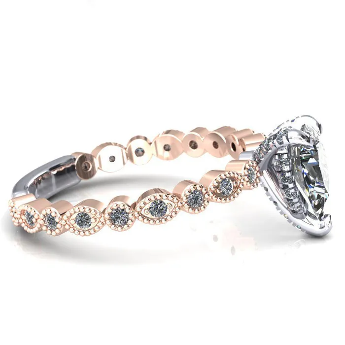 Fire Brilliance Rings Lizette Pear Moissanite 3 Claw Prong 34 Eternity Milgrain Diamond Shank Engagement Ring