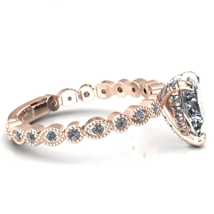 Fire Brilliance Rings Lizette Pear Moissanite 3 Claw Prong 34 Eternity Milgrain Diamond Shank Engagement Ring