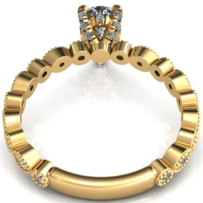 Fire Brilliance Rings Lizette Pear Moissanite 3 Claw Prong 34 Eternity Milgrain Diamond Shank Engagement Ring