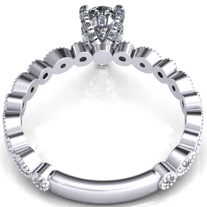 Fire Brilliance Rings Lizette Pear Moissanite 3 Claw Prong 34 Eternity Milgrain Diamond Shank Engagement Ring