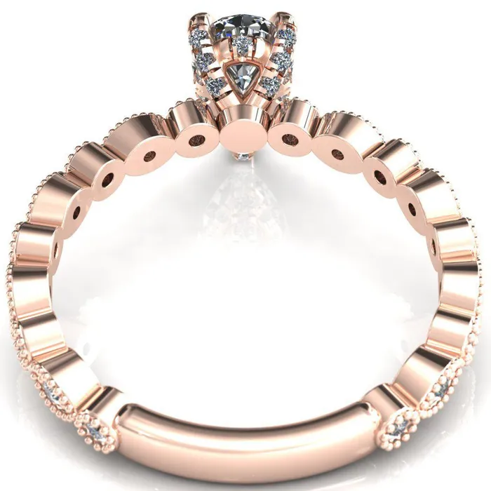 Fire Brilliance Rings Lizette Pear Moissanite 3 Claw Prong 34 Eternity Milgrain Diamond Shank Engagement Ring