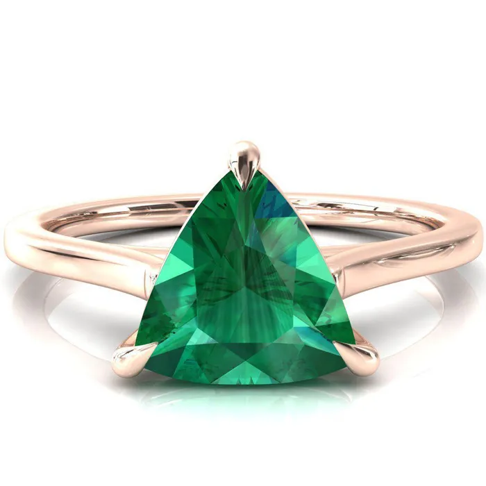 Fire Brilliance Rings Lizzy Trillion Emerald 3 Claw Prong Cathedral Engagement Ring