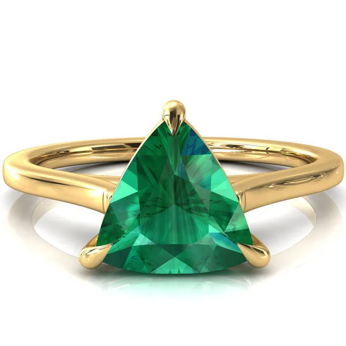 Fire Brilliance Rings Lizzy Trillion Emerald 3 Claw Prong Cathedral Engagement Ring