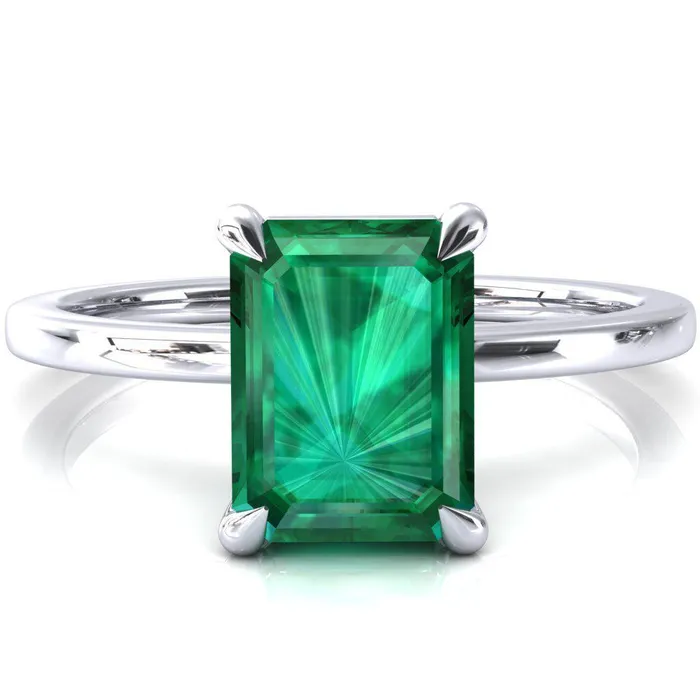 Fire Brilliance Rings Lyla Emerald Emerald 4 Claw Prong Single Rail Solitaire Ring Fire Brilliance Rings Lyla Emerald Emerald 4 Claw Prong Single Rail Solitaire Ring