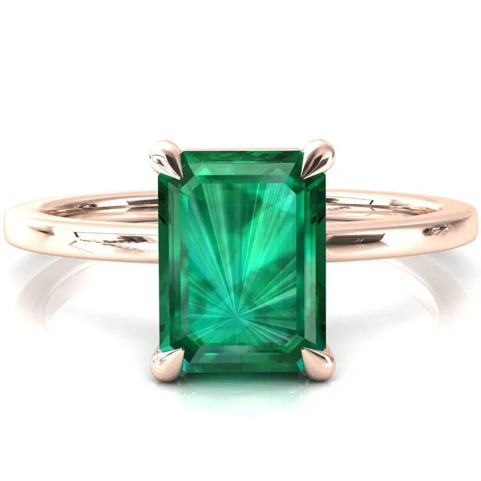 Fire Brilliance Rings Lyla Emerald Emerald 4 Claw Prong Single Rail Solitaire Ring