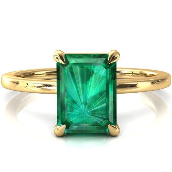 Fire Brilliance Rings Lyla Emerald Emerald 4 Claw Prong Single Rail Solitaire Ring