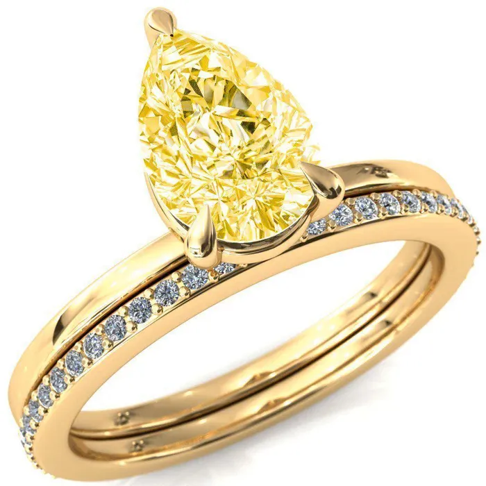 Fire Brilliance Rings Lyla Pear Canary Yellow 3 Claw Prong Single Rail Solitaire Ring Fire Brilliance Rings Lyla Pear Canary Yellow 3 Claw Prong Single Rail Solitaire Ring