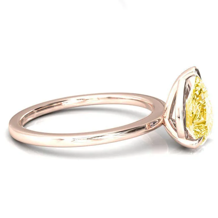 Fire Brilliance Rings Lyla Pear Canary Yellow 3 Claw Prong Single Rail Solitaire Ring