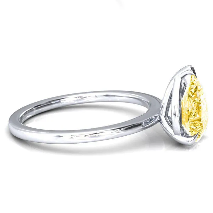 Fire Brilliance Rings Lyla Pear Canary Yellow 3 Claw Prong Single Rail Solitaire Ring