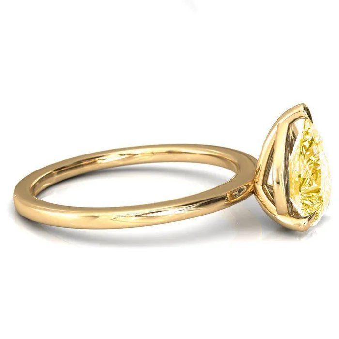 Fire Brilliance Rings Lyla Pear Canary Yellow 3 Claw Prong Single Rail Solitaire Ring
