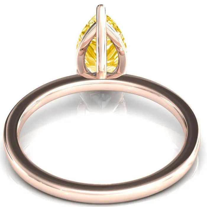 Fire Brilliance Rings Lyla Pear Canary Yellow 3 Claw Prong Single Rail Solitaire Ring