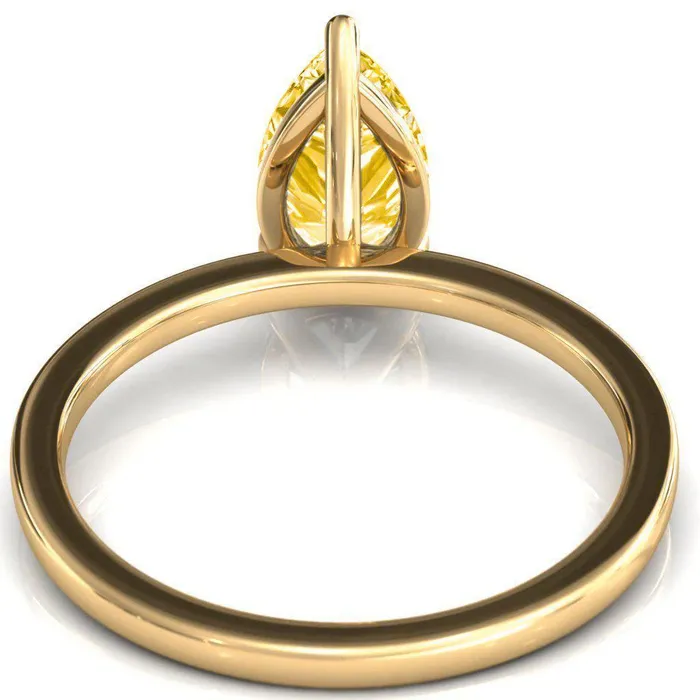 Fire Brilliance Rings Lyla Pear Canary Yellow 3 Claw Prong Single Rail Solitaire Ring