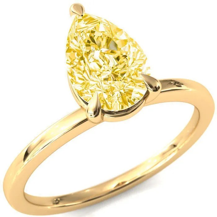 Fire Brilliance Rings Lyla Pear Canary Yellow 3 Claw Prong Single Rail Solitaire Ring