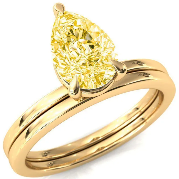 Fire Brilliance Rings Lyla Pear Canary Yellow 3 Claw Prong Single Rail Solitaire Ring