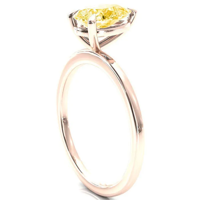 Fire Brilliance Rings Lyla Pear Canary Yellow 3 Claw Prong Single Rail Solitaire Ring