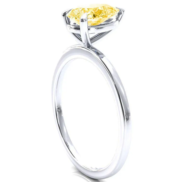 Fire Brilliance Rings Lyla Pear Canary Yellow 3 Claw Prong Single Rail Solitaire Ring