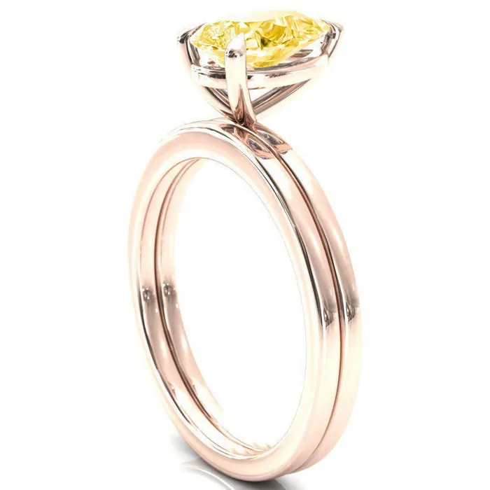 Fire Brilliance Rings Lyla Pear Canary Yellow 3 Claw Prong Single Rail Solitaire Ring