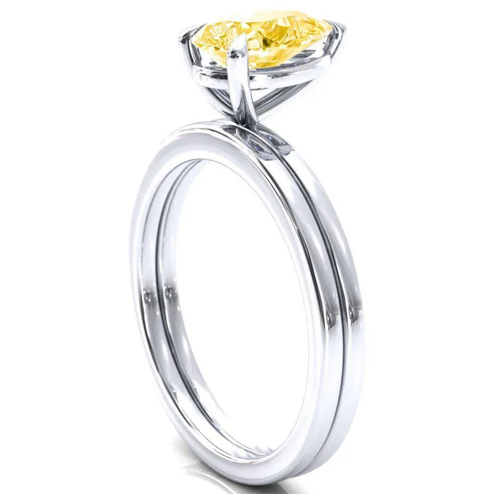 Fire Brilliance Rings Lyla Pear Canary Yellow 3 Claw Prong Single Rail Solitaire Ring