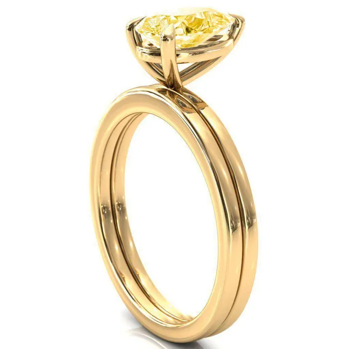 Fire Brilliance Rings Lyla Pear Canary Yellow 3 Claw Prong Single Rail Solitaire Ring
