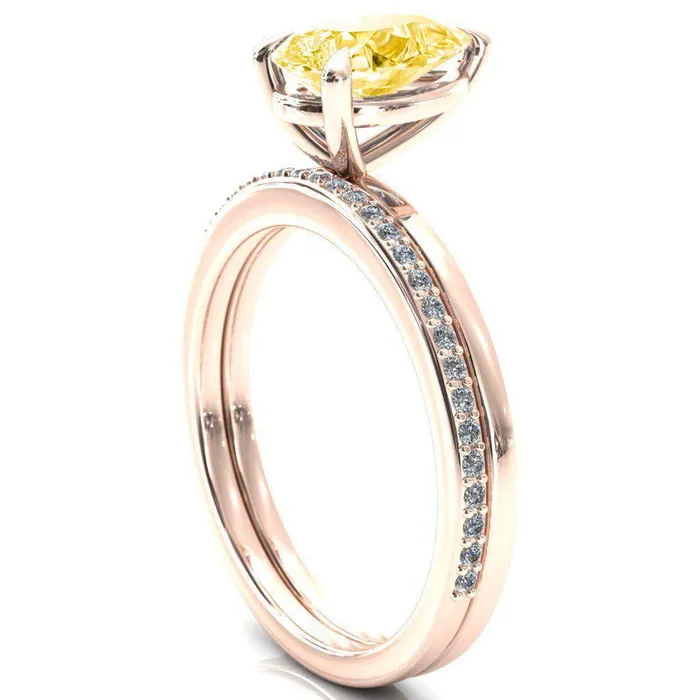 Fire Brilliance Rings Lyla Pear Canary Yellow 3 Claw Prong Single Rail Solitaire Ring