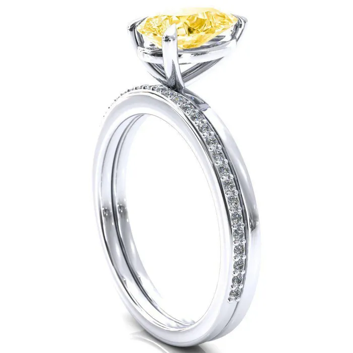 Fire Brilliance Rings Lyla Pear Canary Yellow 3 Claw Prong Single Rail Solitaire Ring