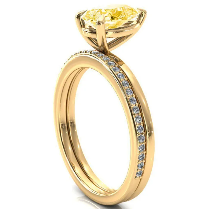 Fire Brilliance Rings Lyla Pear Canary Yellow 3 Claw Prong Single Rail Solitaire Ring