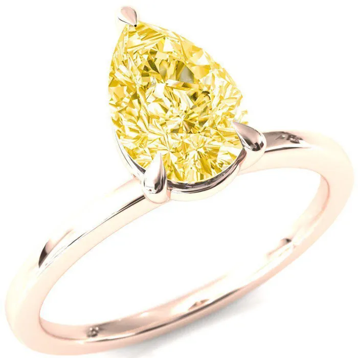 Fire Brilliance Rings Lyla Pear Canary Yellow 3 Claw Prong Single Rail Solitaire Ring