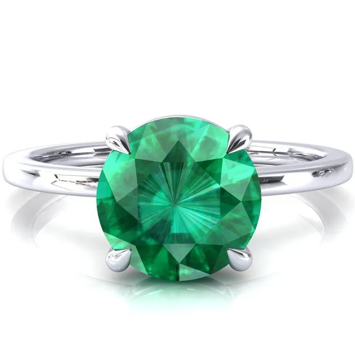 Fire Brilliance Rings Lyla Round Emerald 4 Claw Prong Single Rail Solitaire Ring Fire Brilliance Rings Lyla Round Emerald 4 Claw Prong Single Rail Solitaire Ring