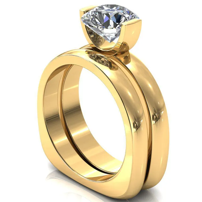 Fire Brilliance Rings Maia Round Center Stone U Gallery Half Bezel Set Euro Shank Solitaire Ring