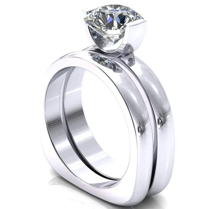 Fire Brilliance Rings Maia Round Center Stone U Gallery Half Bezel Set Euro Shank Solitaire Ring