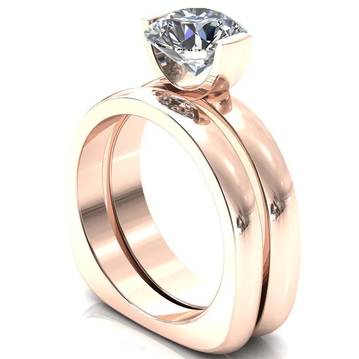 Fire Brilliance Rings Maia Round Center Stone U Gallery Half Bezel Set Euro Shank Solitaire Ring