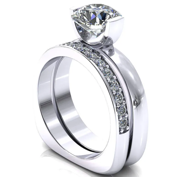 Fire Brilliance Rings Maia Round Center Stone U Gallery Half Bezel Set Euro Shank Solitaire Ring