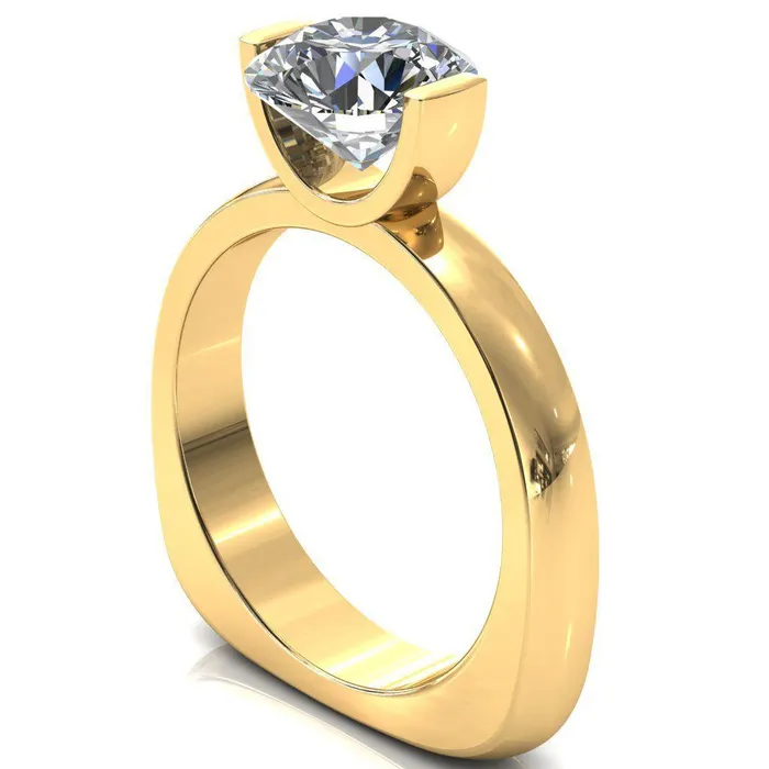 Fire Brilliance Rings Maia Round Center Stone U Gallery Half Bezel Set Euro Shank Solitaire Ring