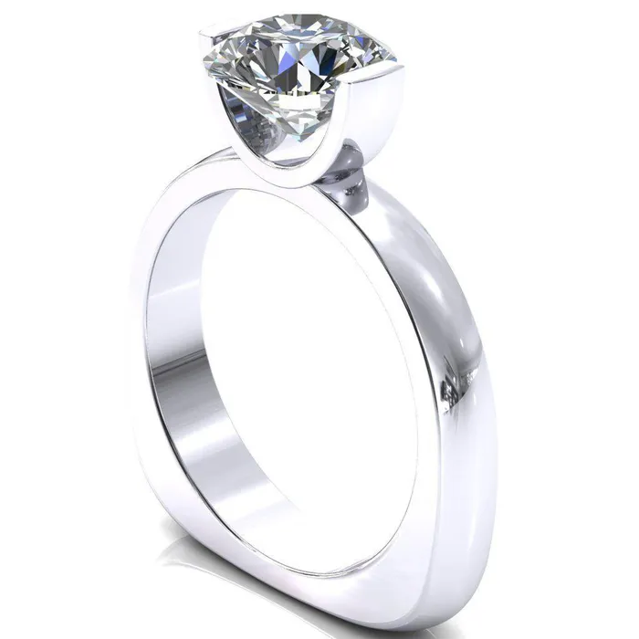Fire Brilliance Rings Maia Round Center Stone U Gallery Half Bezel Set Euro Shank Solitaire Ring