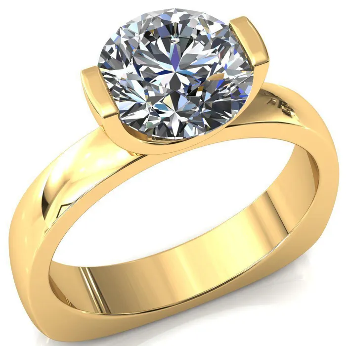 Fire Brilliance Rings Maia Round Center Stone U Gallery Half Bezel Set Euro Shank Solitaire Ring