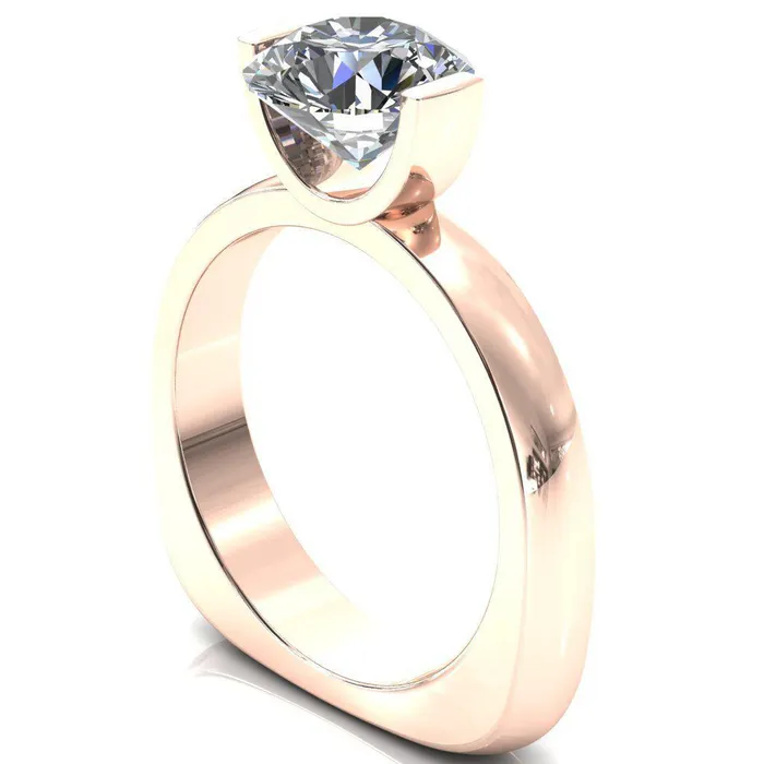 Fire Brilliance Rings Maia Round Center Stone U Gallery Half Bezel Set Euro Shank Solitaire Ring